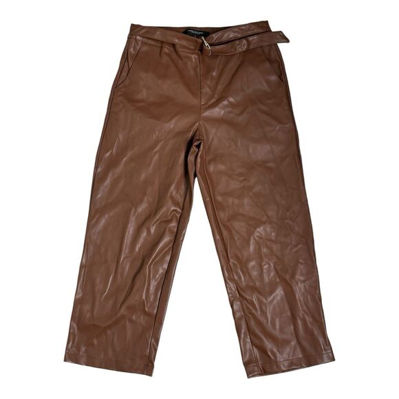 Marc New York Andrew Marc Womens Cognac Faux‎ Leather Cropped Pants 2 - Picture 1 of 16